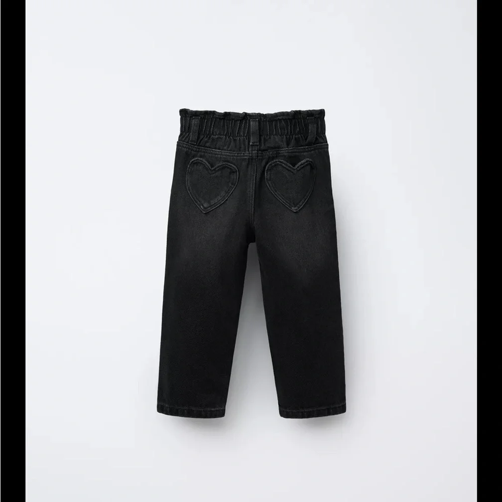 Zara kids, black, heart pocket paperbag jeans, size 6 years